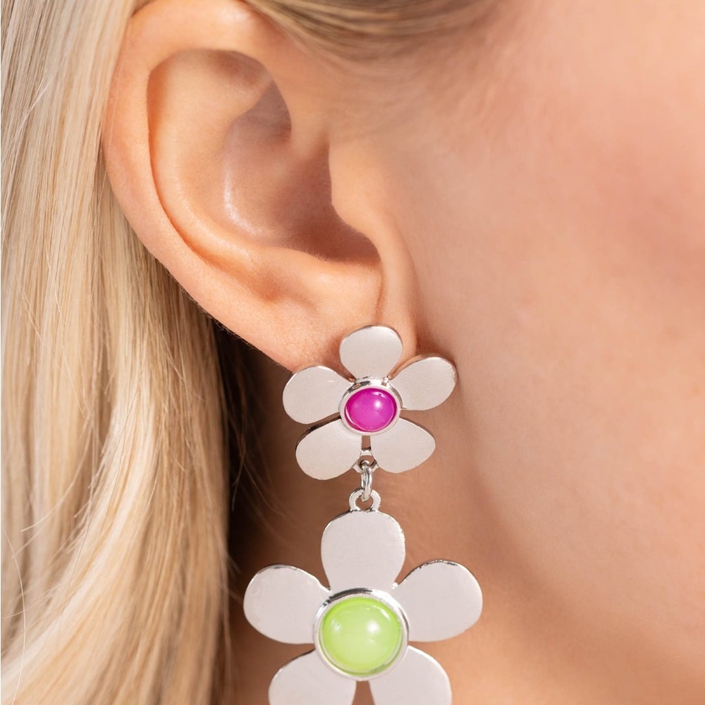 Floral Silver and Pink Earrings